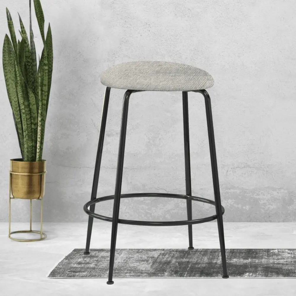 HomeStar Set Of 2 Lida Modern Fabric Kitchen Bar Stool W/ Black Metal Legs - Grey