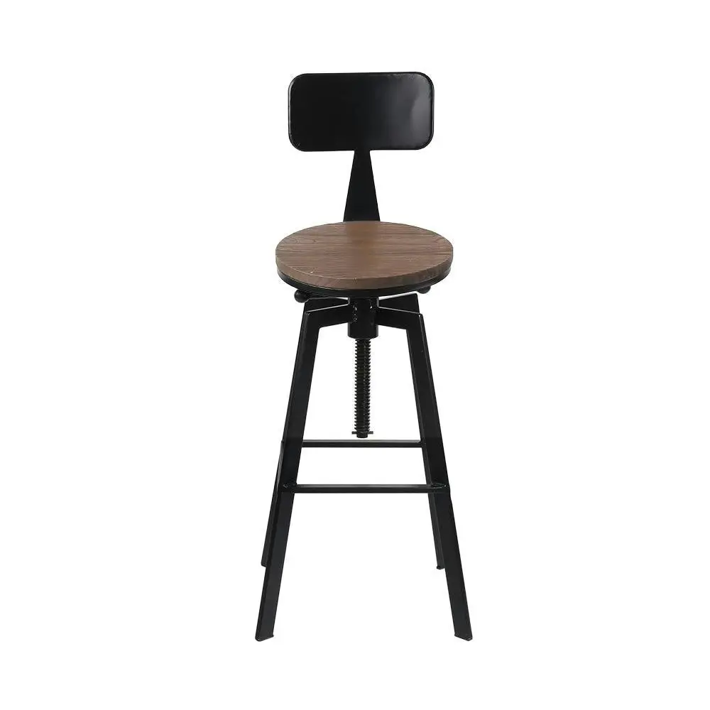 Set of 2 Rustic Industrial Style Metal Bar Stool - Black and Wood