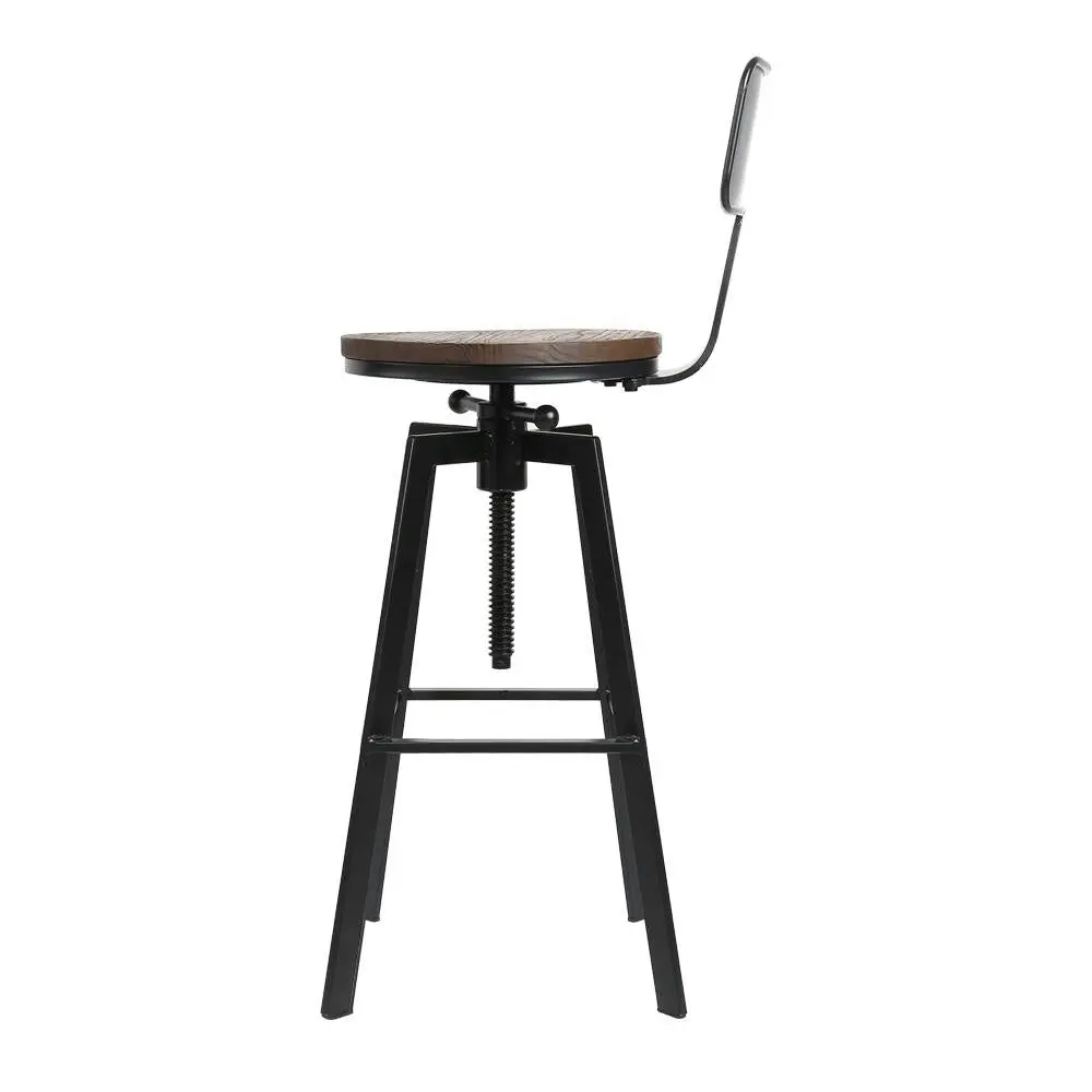 Set of 2 Rustic Industrial Style Metal Bar Stool - Black and Wood