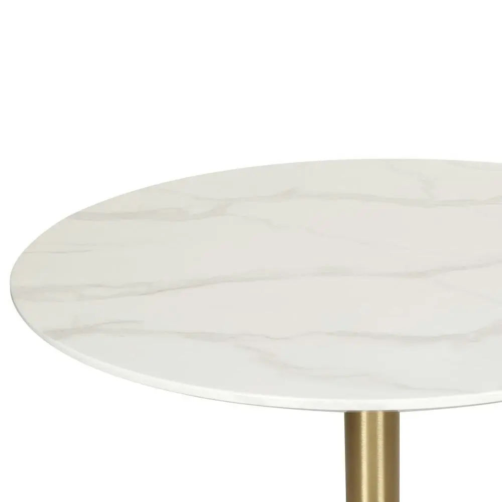 Raimon Furniture Elskar Round Dining Table With Marble Effect 90cm - Gold Metal Frame - White Agaria