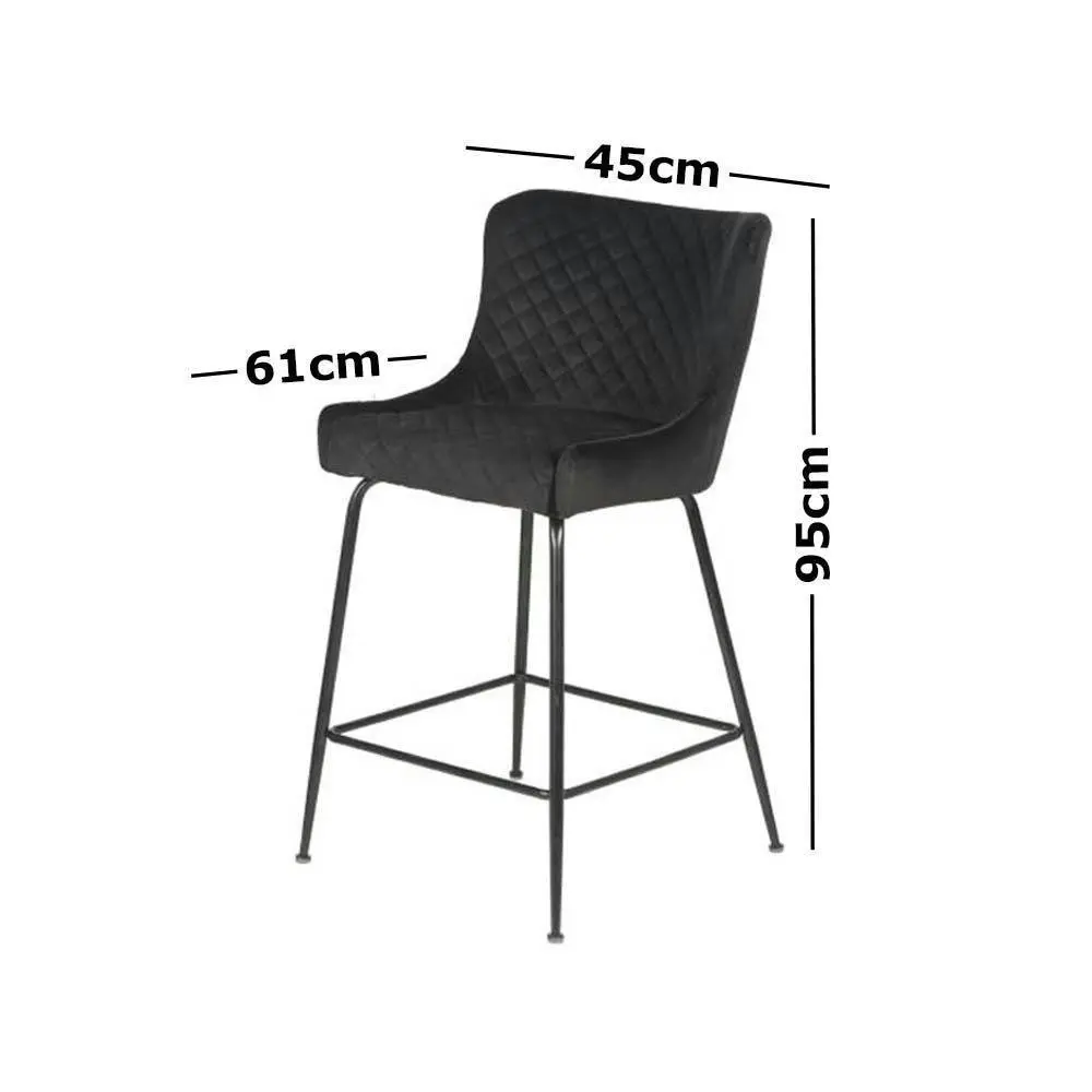 Raimon Furniture Set of 2 Lesley Velvet Fabric Kitchen Counter Bar Stool 66cm - Black