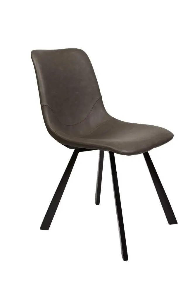 Raimon Furniture Set of 2 Cos Faux Leather Dining Chair - Black Metal Legs - Antique Grey