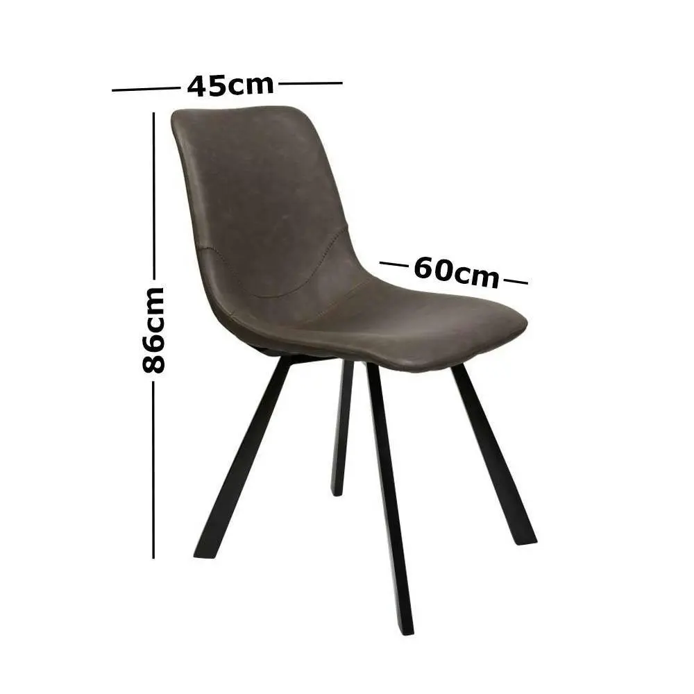 Raimon Furniture Set of 2 Cos Faux Leather Dining Chair - Black Metal Legs - Antique Grey