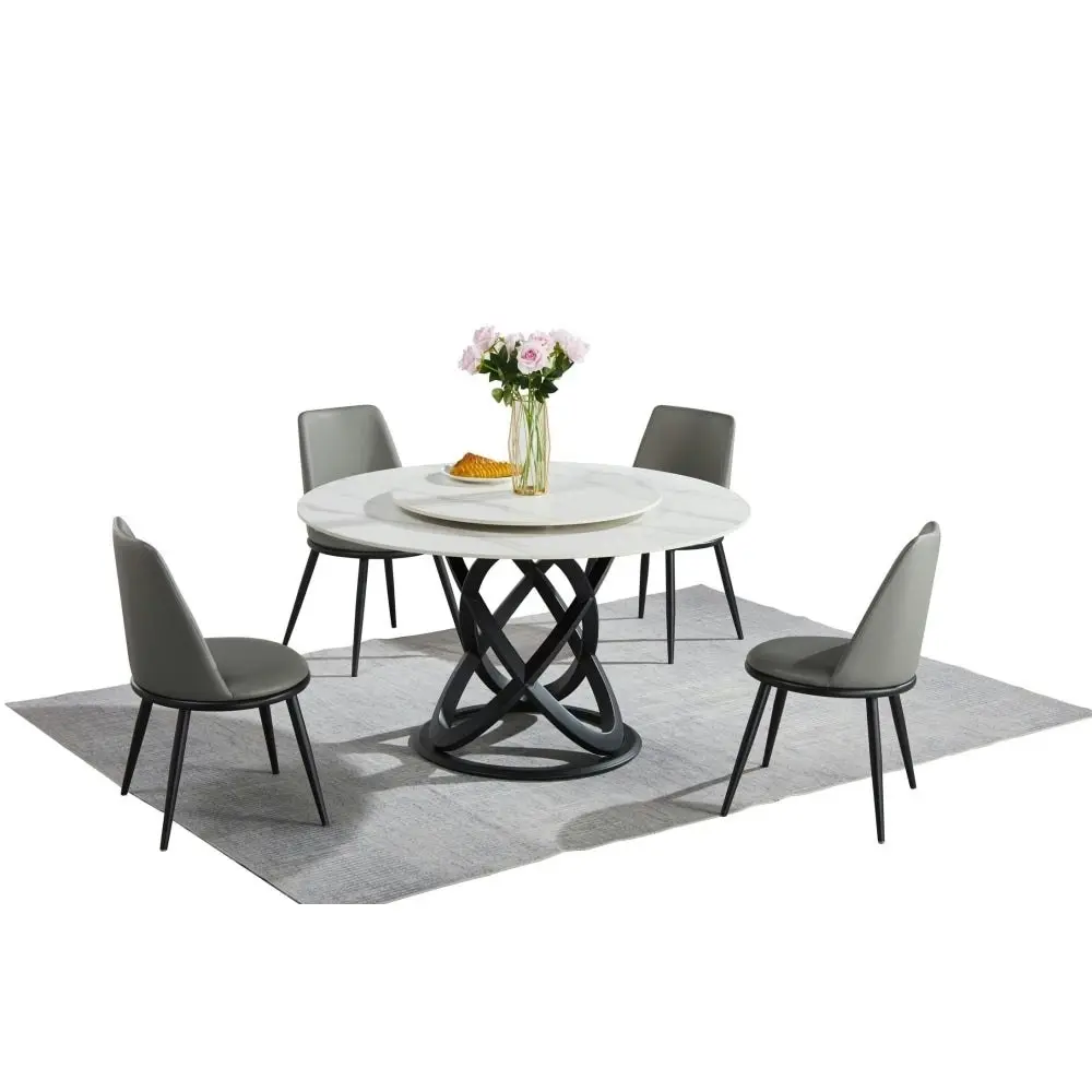 Our Home Hayes Luxurious Sintered Stone Round Dining Table 130cm W/ Lazy Susan - Black & White