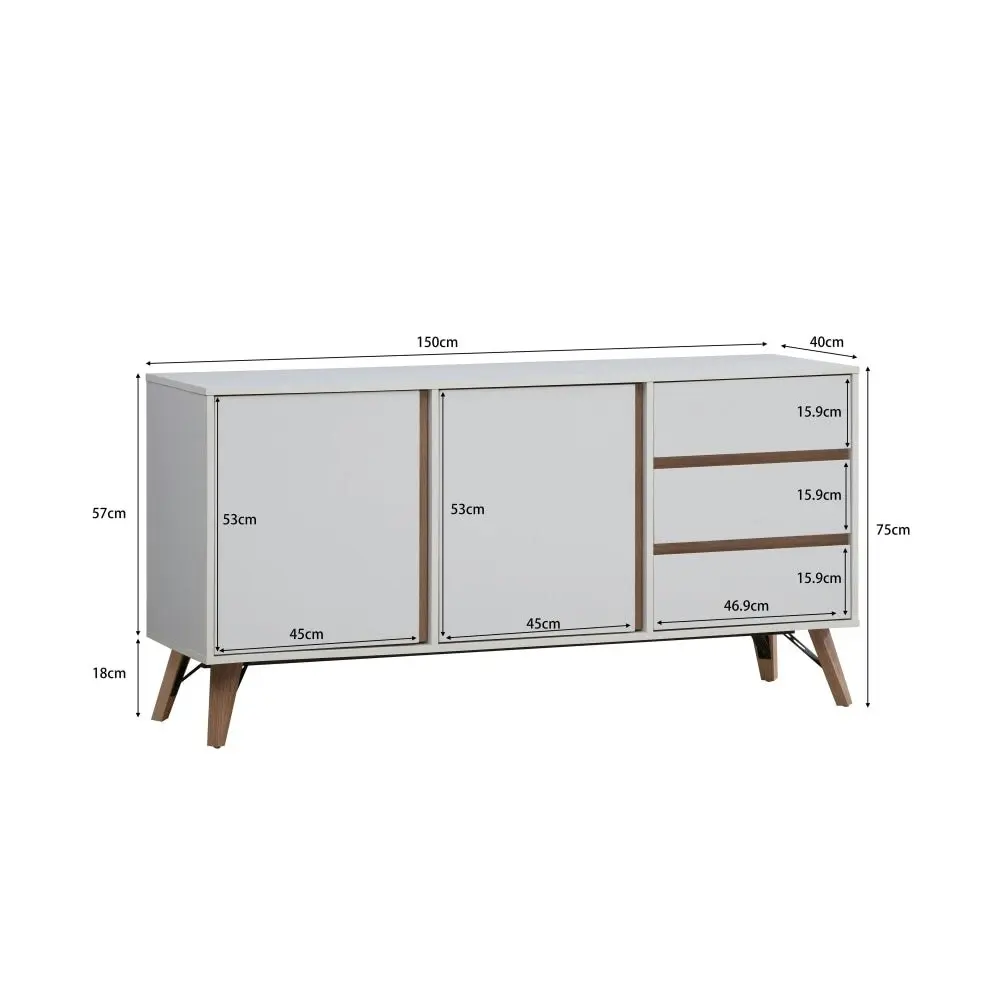 Design Square Sanford Buffet Unit Sideboard Storage Cabient W/ 2-Doors 3-Drawers - White/Oak