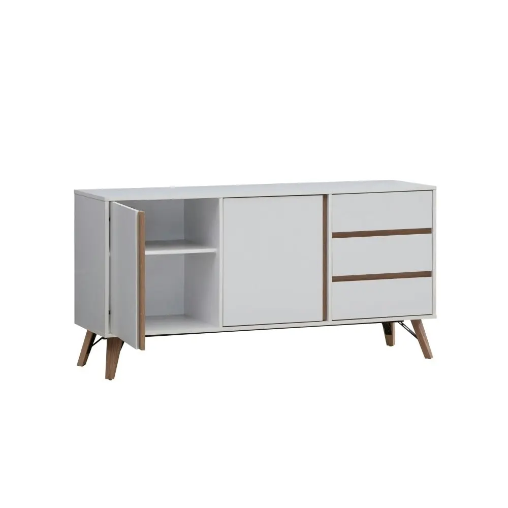 Design Square Sanford Buffet Unit Sideboard Storage Cabient W/ 2-Doors 3-Drawers - White/Oak