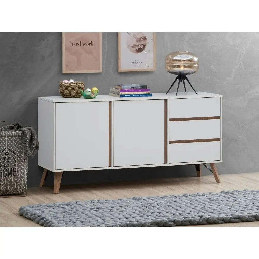 Design Square Sanford Buffet Unit Sideboard Storage Cabient W/ 2-Doors 3-Drawers - White/Oak