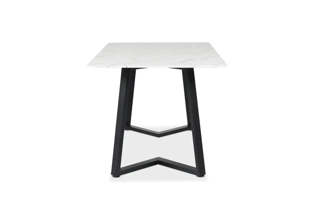 Raimon Furniture Leona Rectangular Dining Table With Marble Effect 160cm - Black Metal Frame - White Amore