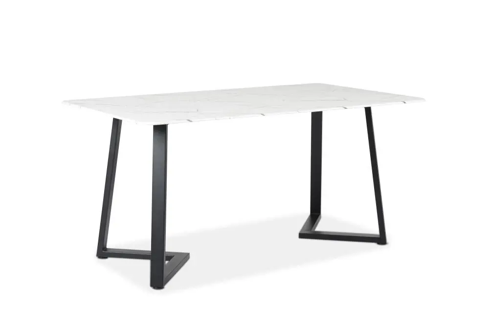 Raimon Furniture Leona Rectangular Dining Table With Marble Effect 160cm - Black Metal Frame - White Amore