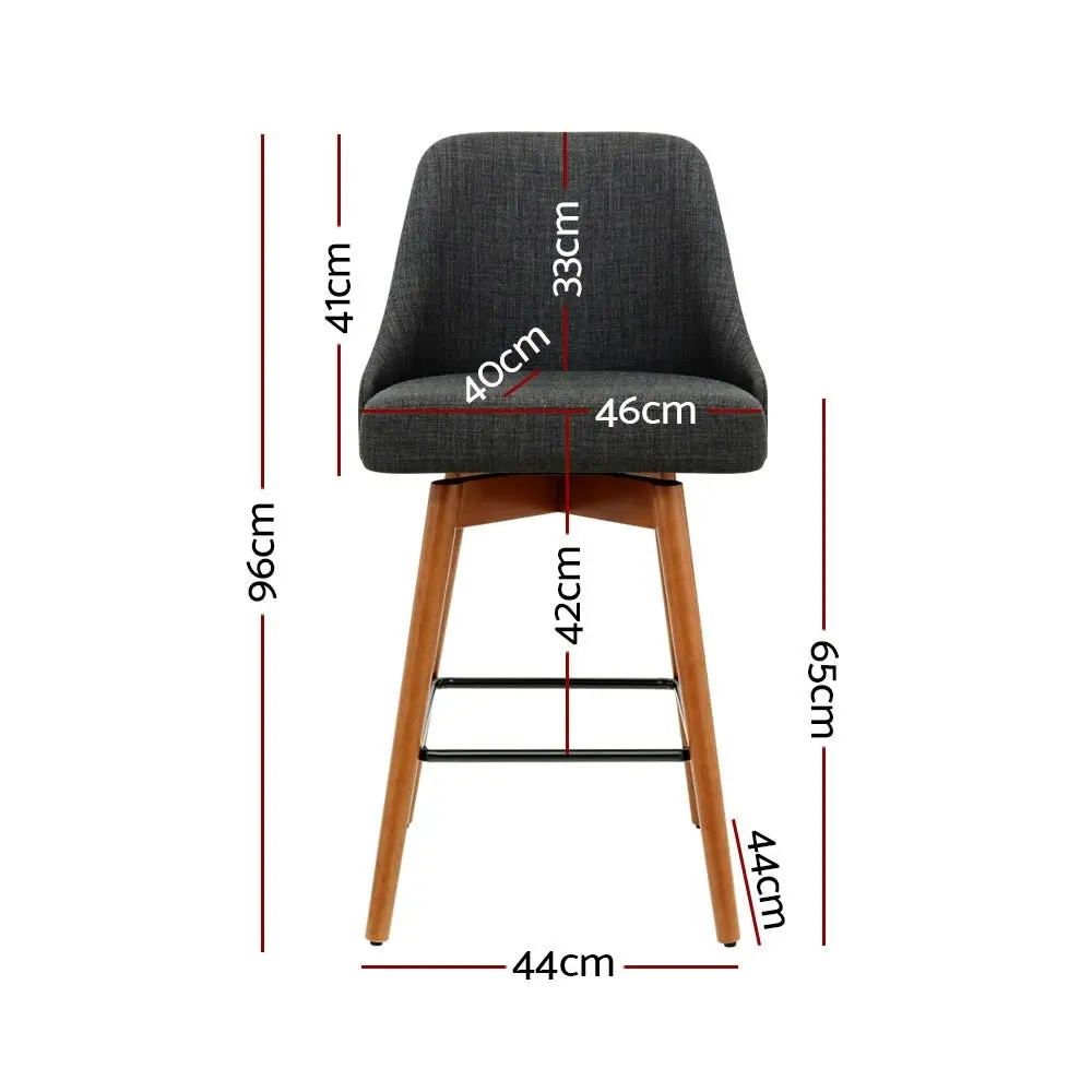 Set of 4 Wooden Fabric Bar Stools Square Footrest - Charcoal