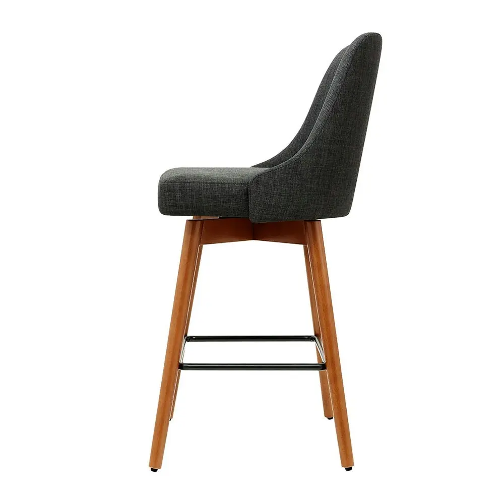 Set of 4 Wooden Fabric Bar Stools Square Footrest - Charcoal