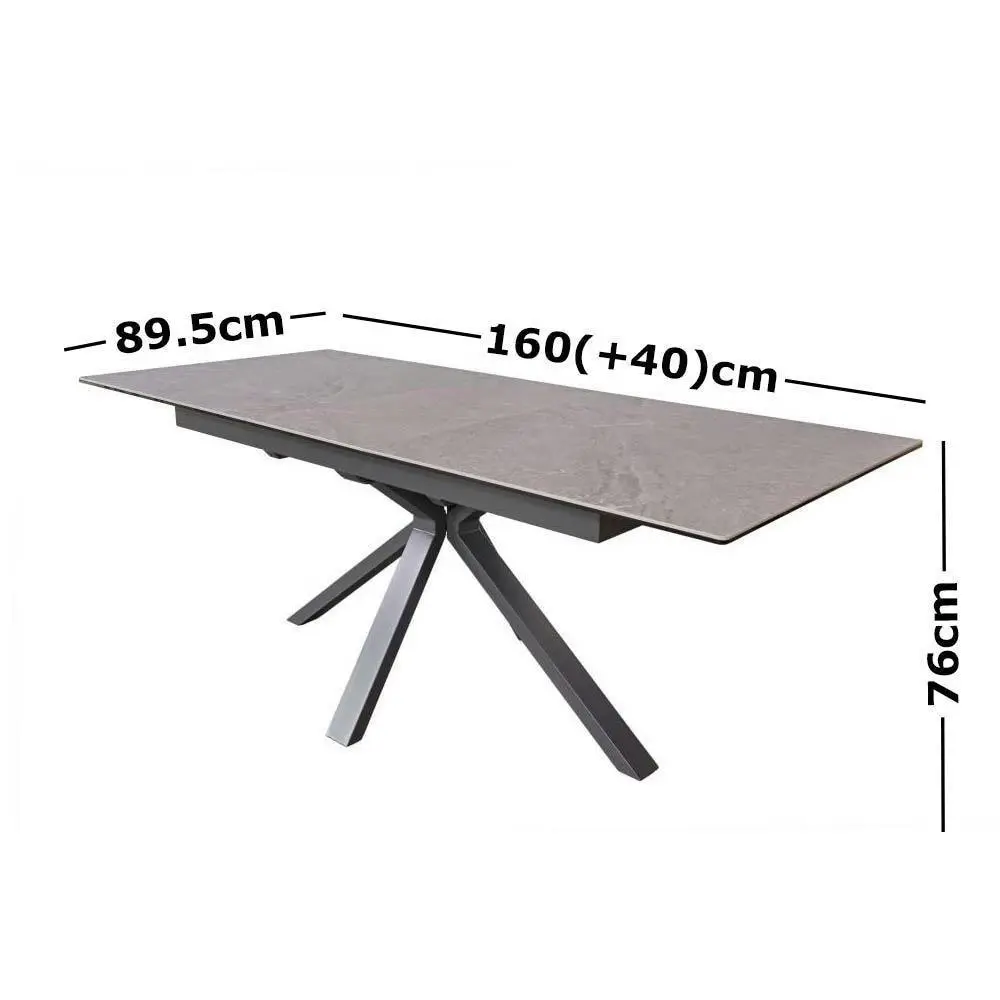 Raimon Furniture Carmilla Extension Rectangular Dining Table Pietra 160-200cm - Black Metal Frame - Tempered Glass Ceramic Top - Grey