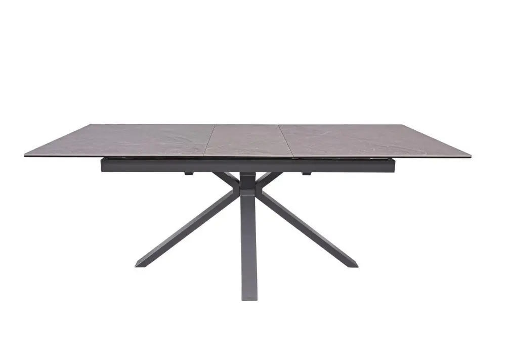 Raimon Furniture Carmilla Extension Rectangular Dining Table Pietra 160-200cm - Black Metal Frame - Tempered Glass Ceramic Top - Grey