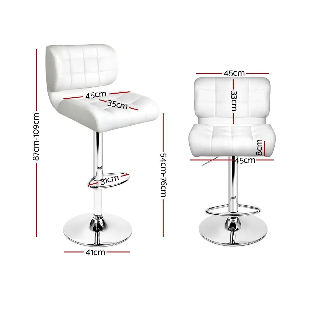 Set of 4 PU Leather Gas Lift Bar Stools - White and Chrome