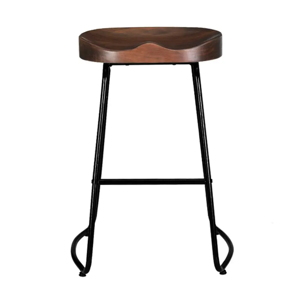 Set of 4 Elm Wood Backless Bar Stools 65cm - Black and Dark Natural