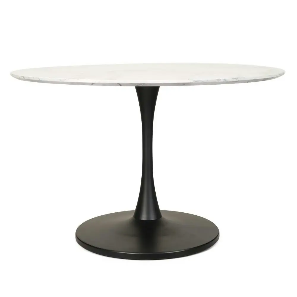 Raimon Furniture Cecil Round Dining Table Marble Effect 120cm - Matte Black Frame - White Sevella