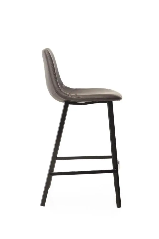 Raimon Furniture Set of 2 Gordon Faux Leather Bar Stool 66cm - Black Metal Legs - Antique Grey