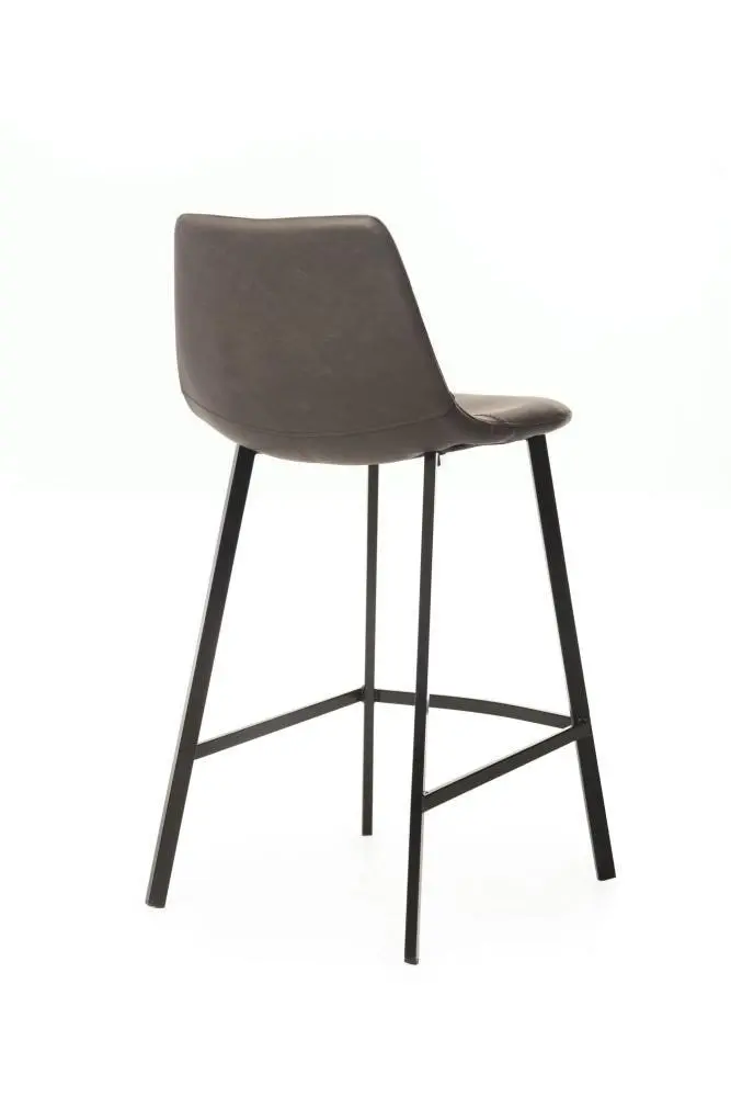 Raimon Furniture Set of 2 Gordon Faux Leather Bar Stool 66cm - Black Metal Legs - Antique Grey