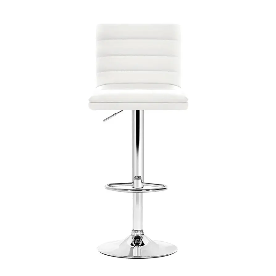 Set of 4 PU Leather Lined Pattern Bar Stools- White and Chrome