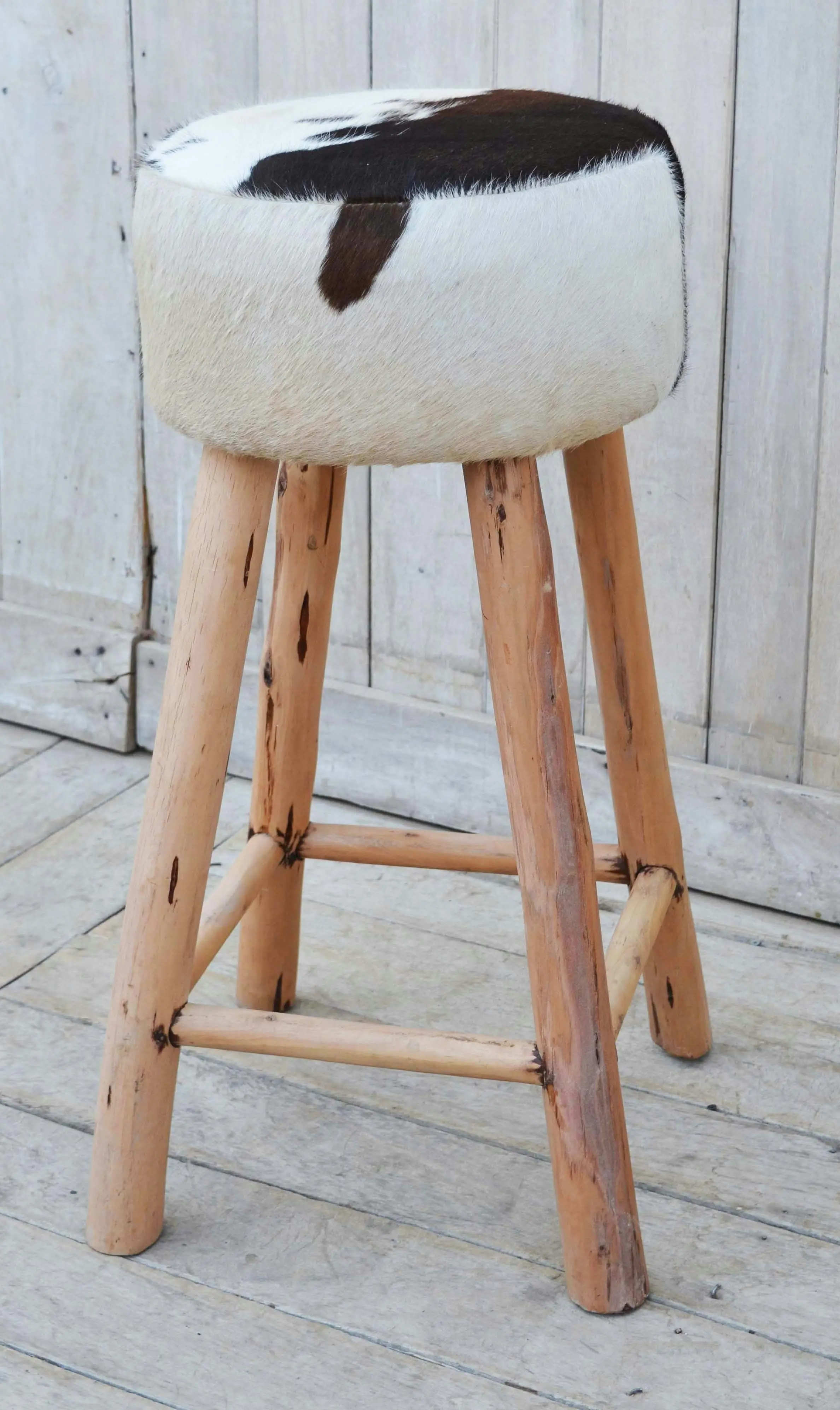 Amari Cowhide Kitchen Counter Bar Stool 78cm Wooden Legs