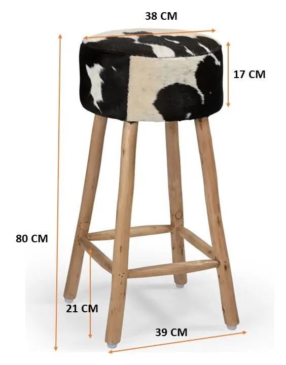 Amari Cowhide Kitchen Counter Bar Stool 78cm Wooden Legs