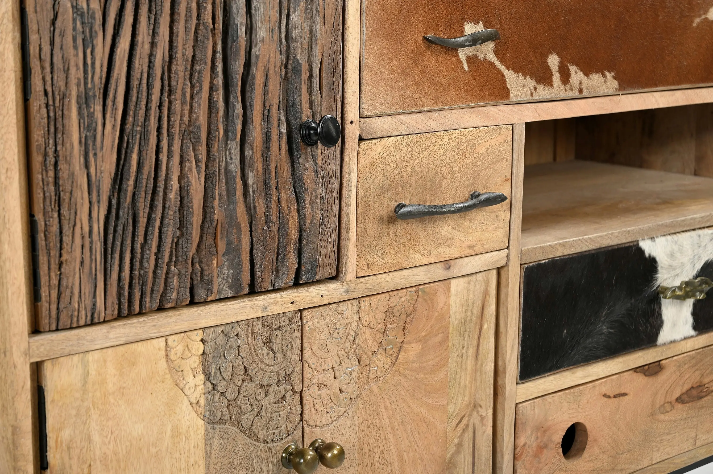 Clyde Chest of Drawers Hand Carved & Cow Patterened Sideboard Storage Cabinet