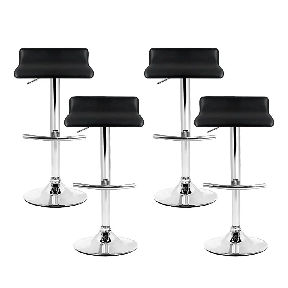 Set of 4 PU Leather Wave Style Bar Stools - Black