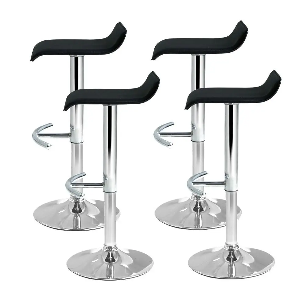 Set of 4 PU Leather Wave Style Bar Stools - Black