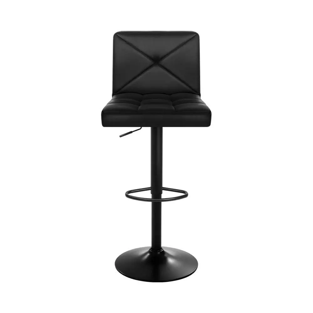 Set of 4 Bar Stools PU Leather Criss Cross Style - Black and Chrome