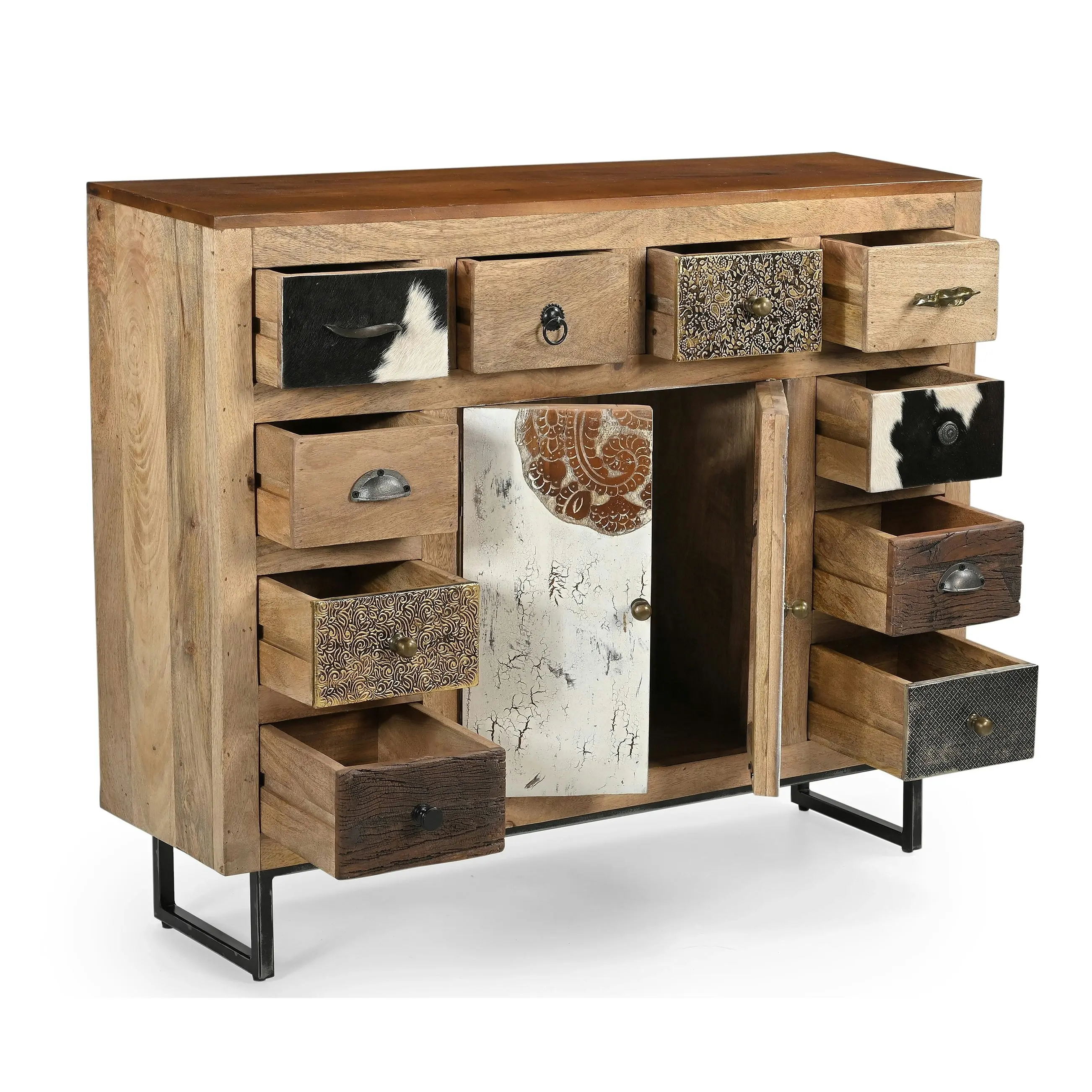 Michelle Chest of Drawers Sideboard Storage Cabinet Cowhide Patchwork