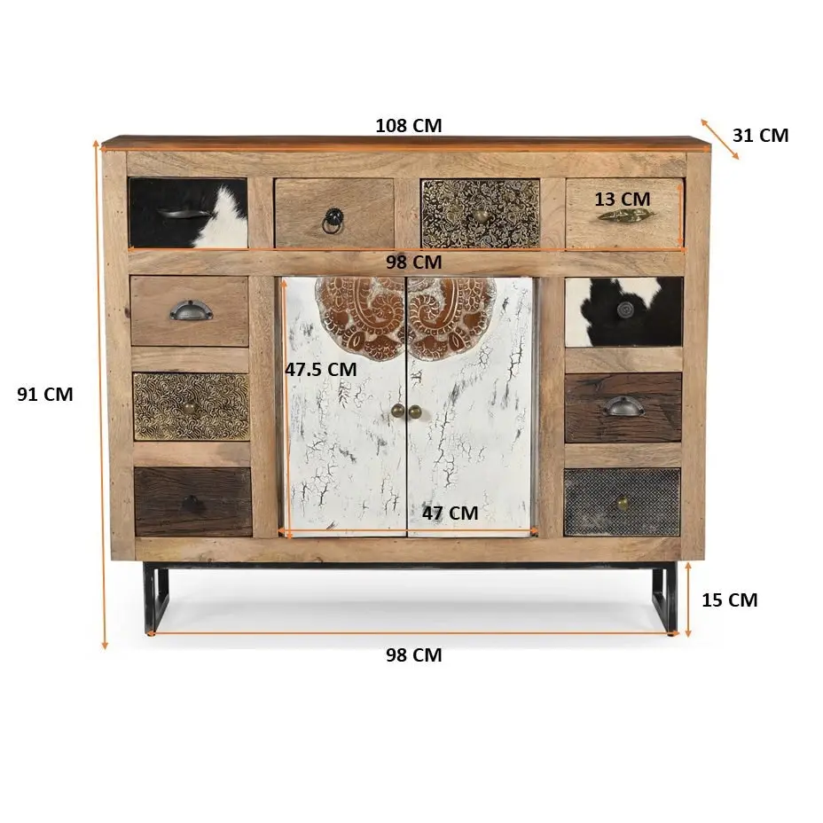 Michelle Chest of Drawers Sideboard Storage Cabinet Cowhide Patchwork