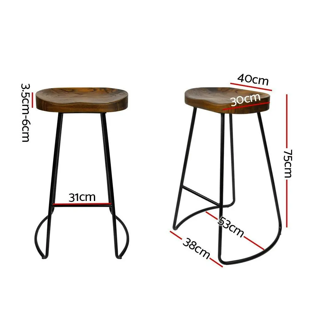 Set of 4 Elm Wood Backless Bar Stools 75cm - Black