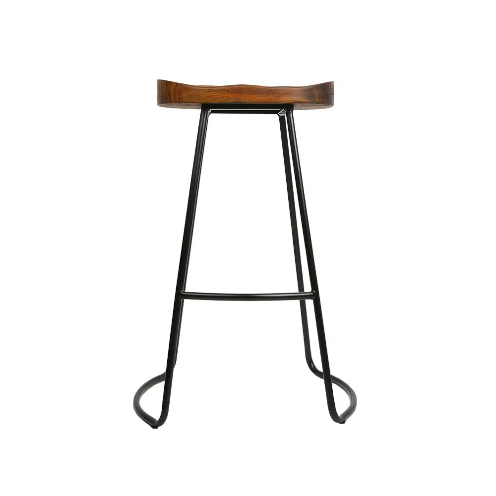 Set of 4 Elm Wood Backless Bar Stools 75cm - Black