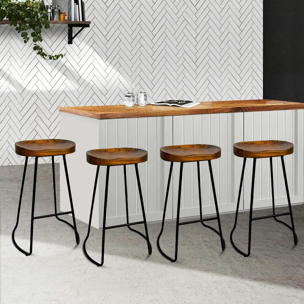 Set of 4 Elm Wood Backless Bar Stools 75cm - Black