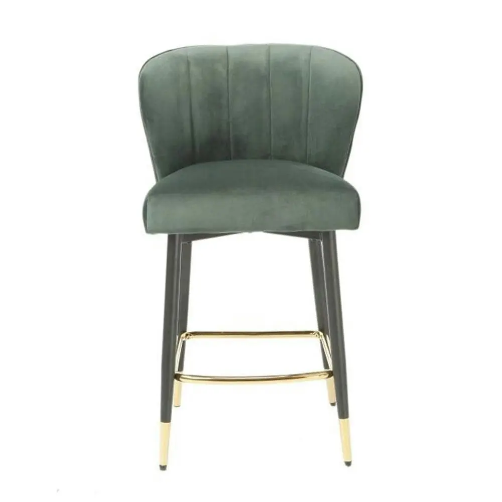 Raimon Furniture Set of 2 Gaia Velvet Fabric Kitchen Counter Bar Stool 63cm - Emerald