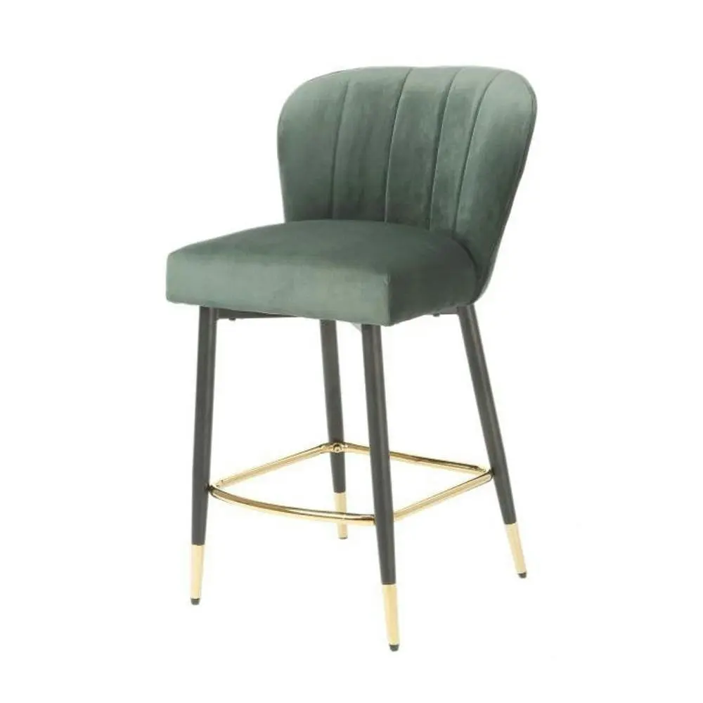 Raimon Furniture Set of 2 Gaia Velvet Fabric Kitchen Counter Bar Stool 63cm - Emerald