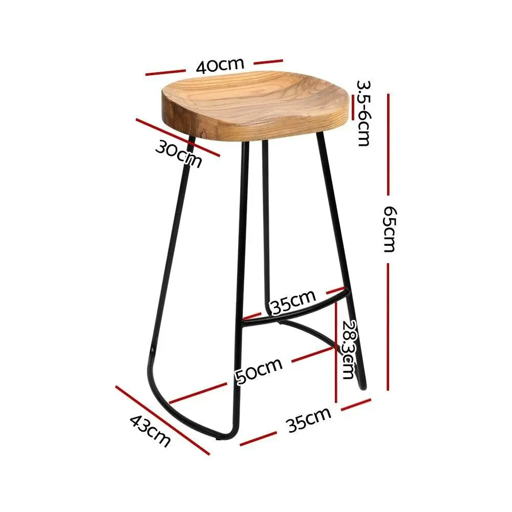 Set of 4 Elm Wood Backless Bar Stools 65cm - Black and Light Natural