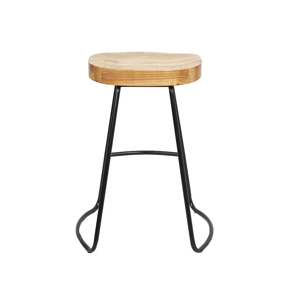 Set of 4 Elm Wood Backless Bar Stools 65cm - Black and Light Natural