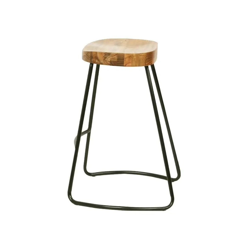 Set of 4 Elm Wood Backless Bar Stools 65cm - Black and Light Natural