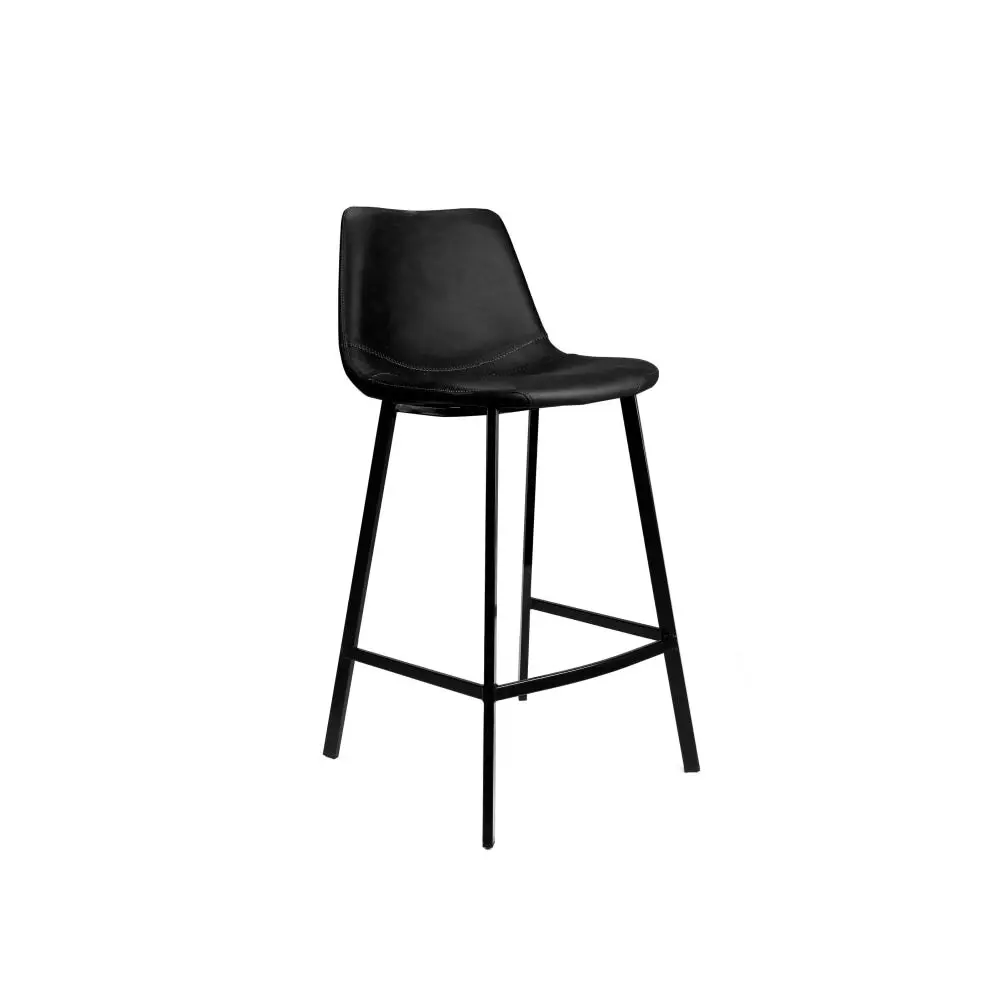 Raimon Furniture Set of 2 Gordon Faux Leather Bar Stool 66cm - Black Metal Legs - Black