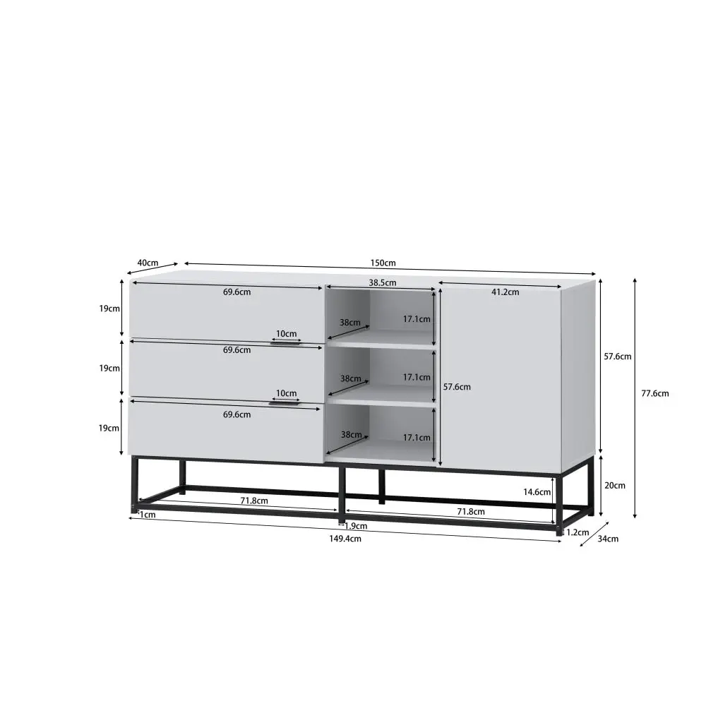 Design Square Shia Buffet Unit Sideboard Storage Cabinet W/ 1-Door 3-Drawers - White/Black