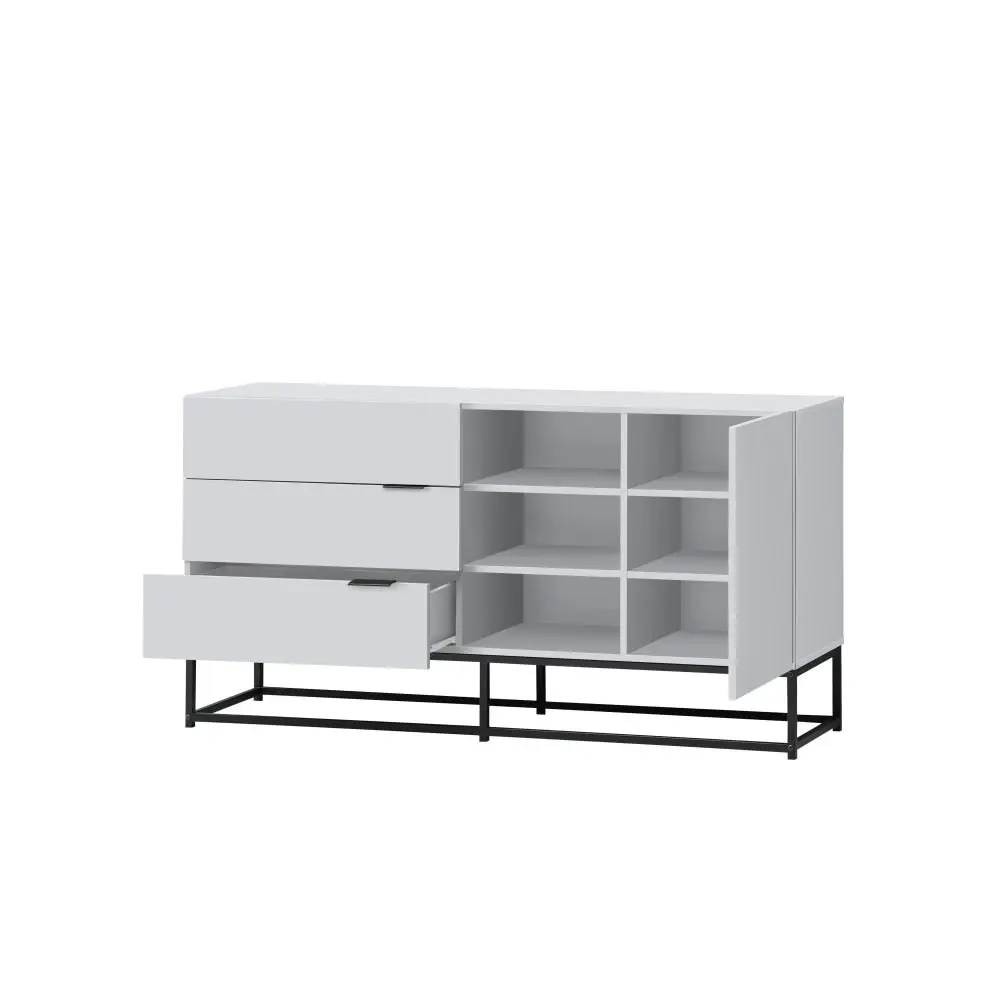 Design Square Shia Buffet Unit Sideboard Storage Cabinet W/ 1-Door 3-Drawers - White/Black