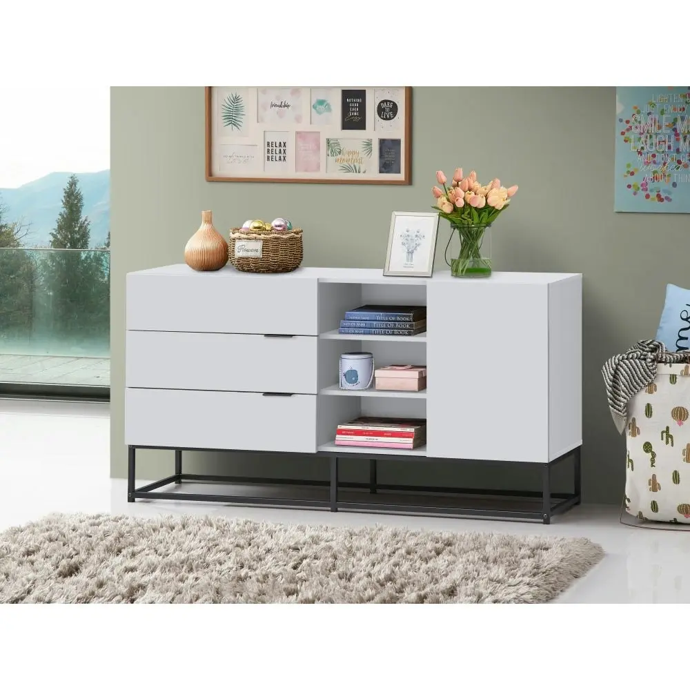 Design Square Shia Buffet Unit Sideboard Storage Cabinet W/ 1-Door 3-Drawers - White/Black