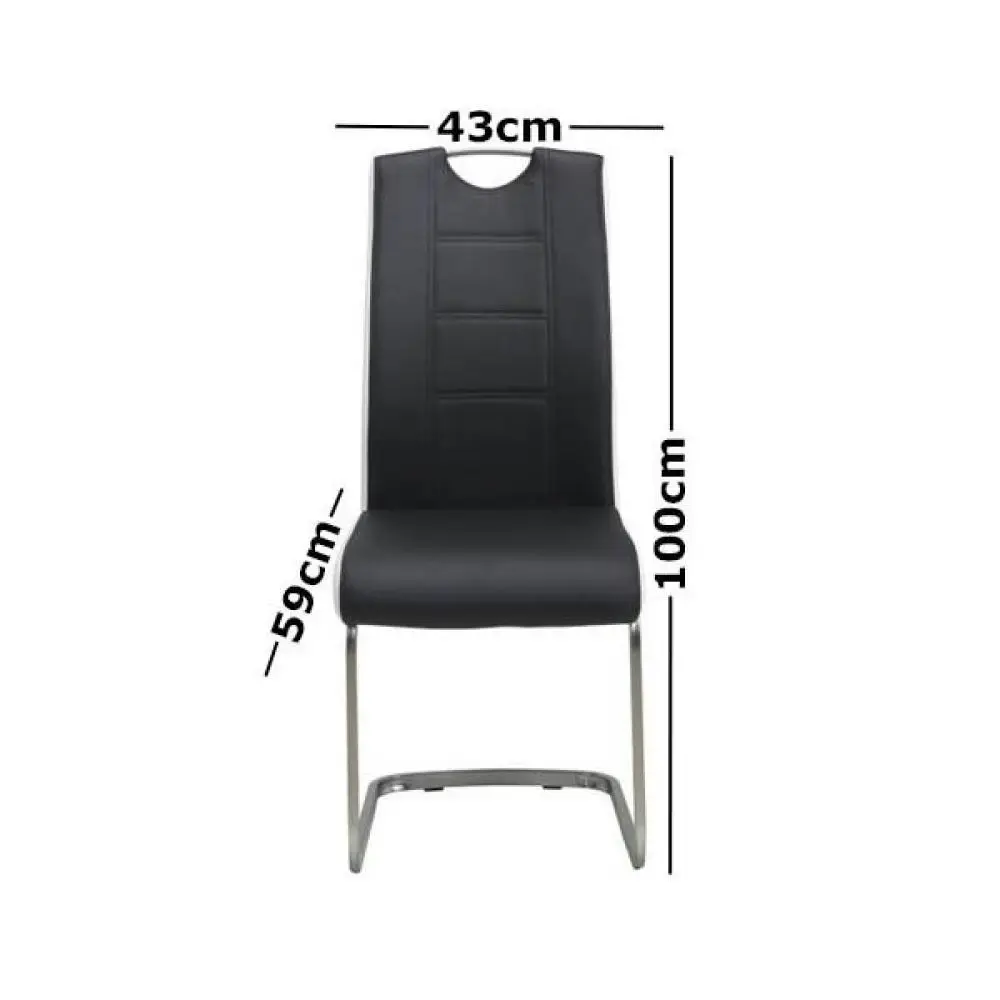 Raimon Furniture Set of 2 Argus Faux Leather Dining Chair - Brushed Metal Legs - Black & White