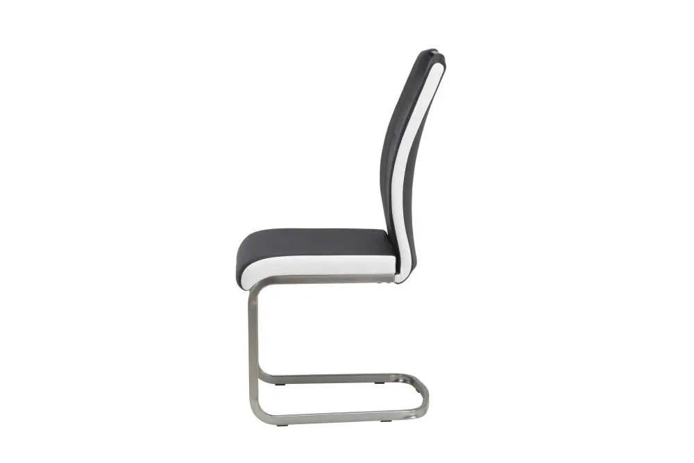 Raimon Furniture Set of 2 Argus Faux Leather Dining Chair - Brushed Metal Legs - Black & White