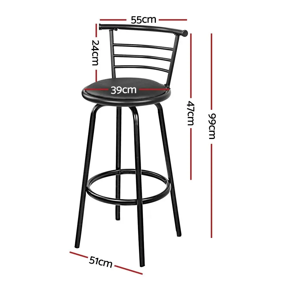 Set of 4 PU Leather Bar Stools - Black and Steel