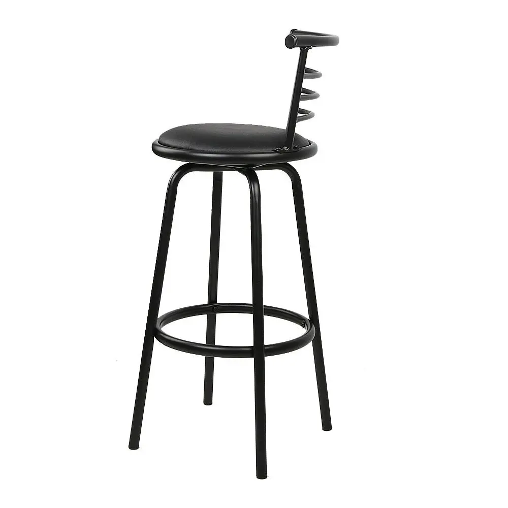 Set of 4 PU Leather Bar Stools - Black and Steel