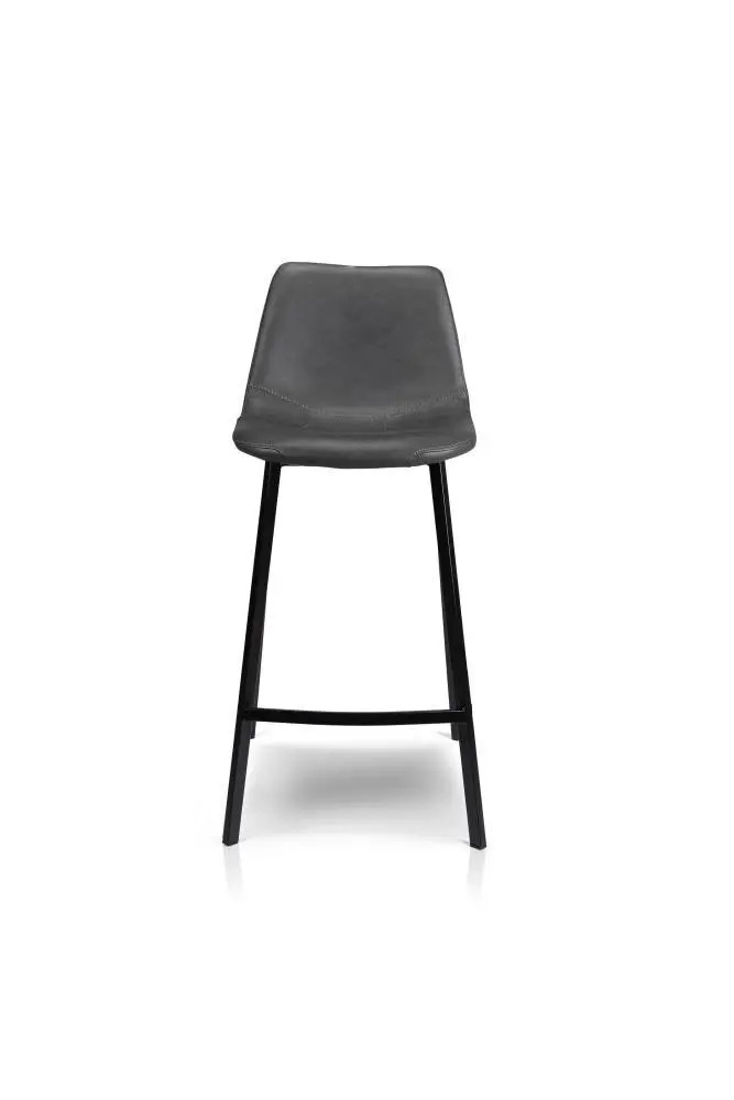 Raimon Furniture Set of 2 Gordon Faux Leather Bar Stool 66cm - Black Metal Legs - Antique Black