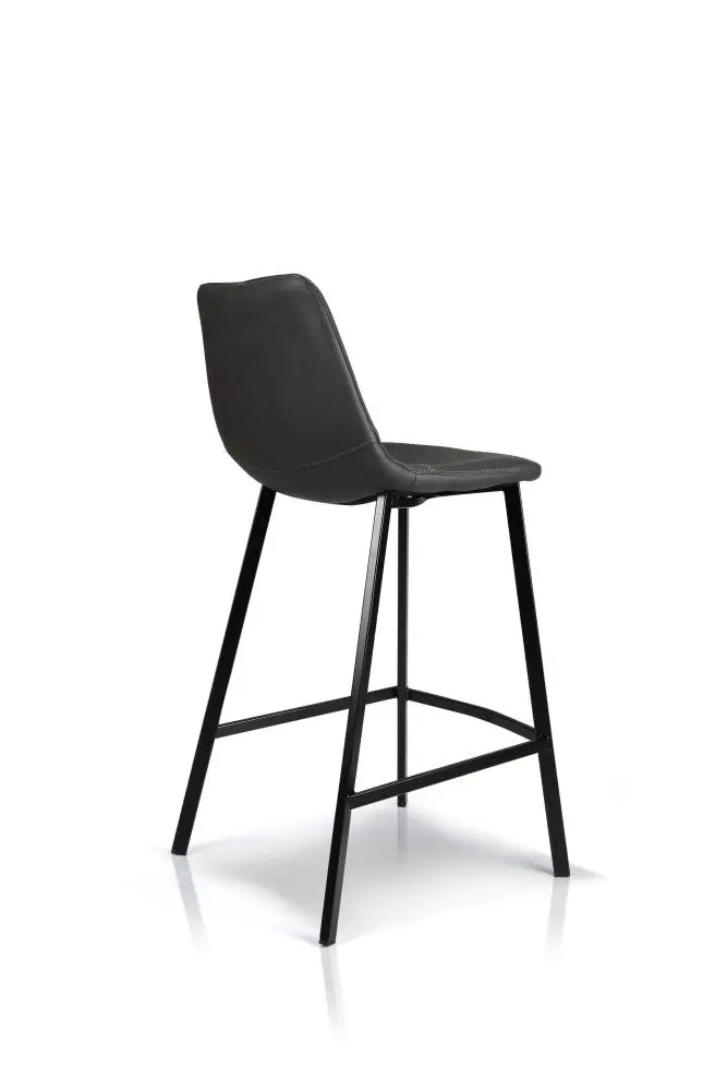 Raimon Furniture Set of 2 Gordon Faux Leather Bar Stool 66cm - Black Metal Legs - Antique Black