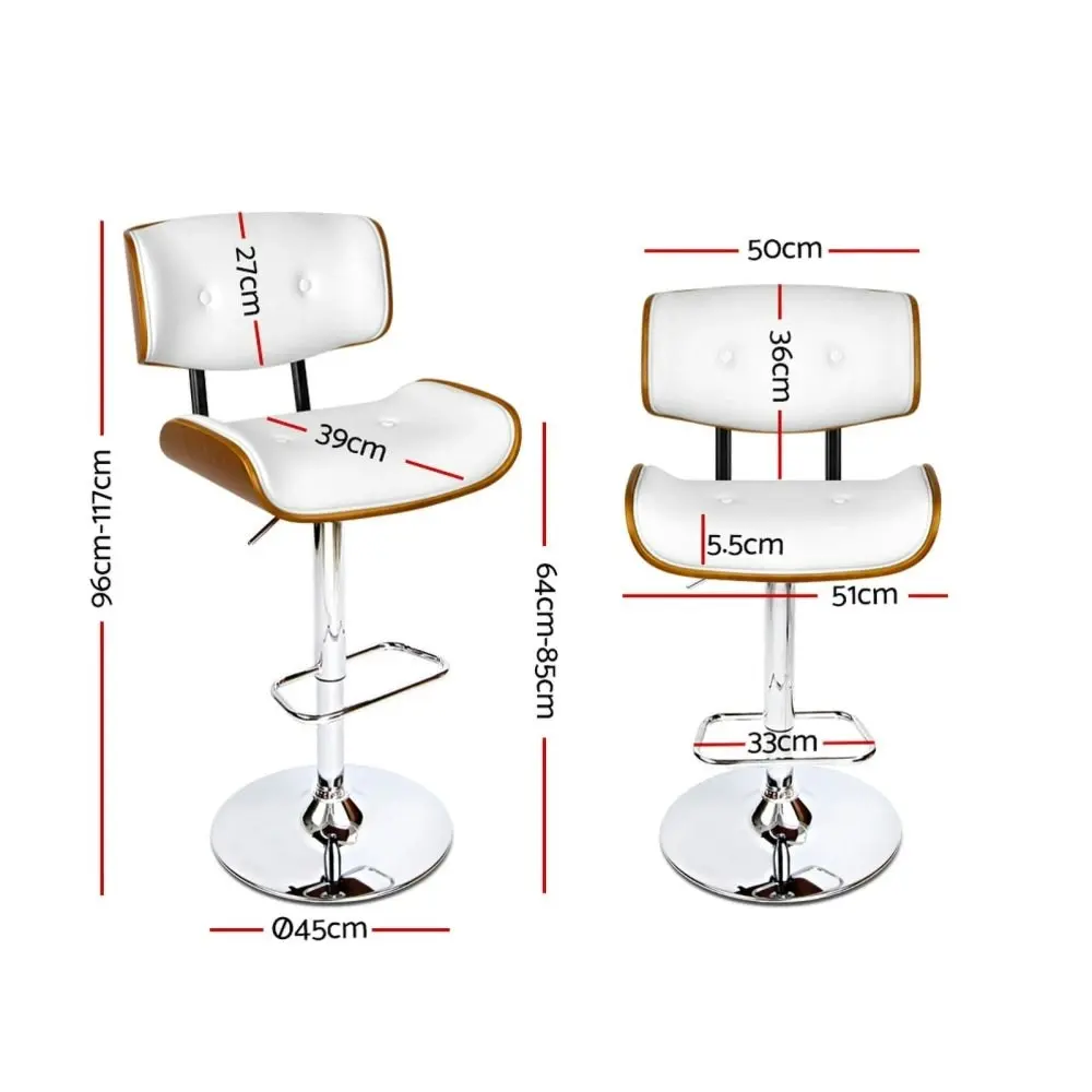 Set of 2 Wooden Gas Lift Bar Stool - White and Chrome